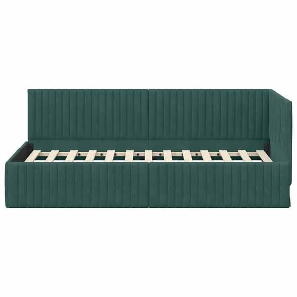 Sängram i hörn - EXKLUSIV HEM - Sammet - Mörkgrön - 90x200 cm - L-formad design Mörkgrön