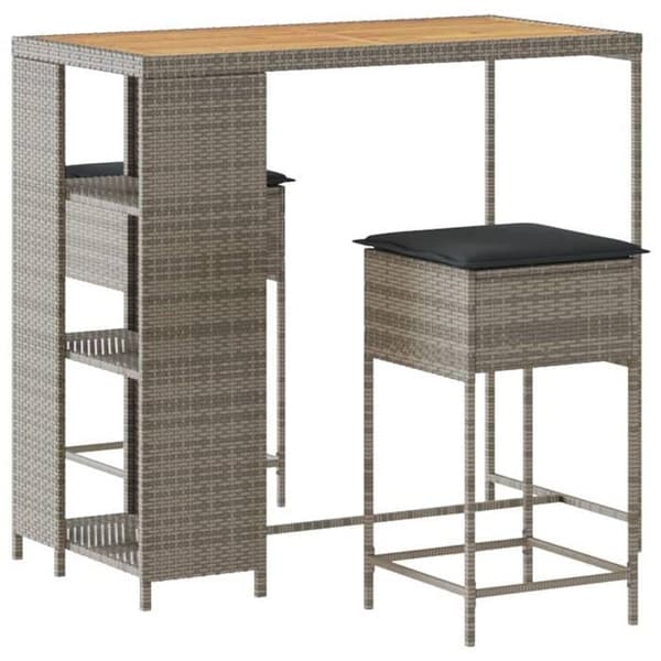 Maison Exclusive - Trädgårdsbarset 3 delar med gråa kuddar i flätad resin