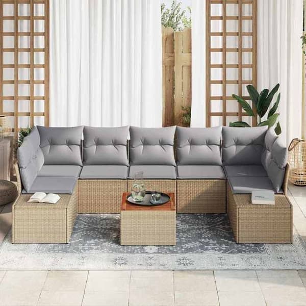 Maison Exclusive - 8 osan beige polyrottinkinen puutarhakalustesetti