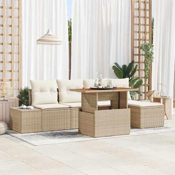 Maison Exclusive - 6 osan beige polyrottinkinen puutarhakalustesetti