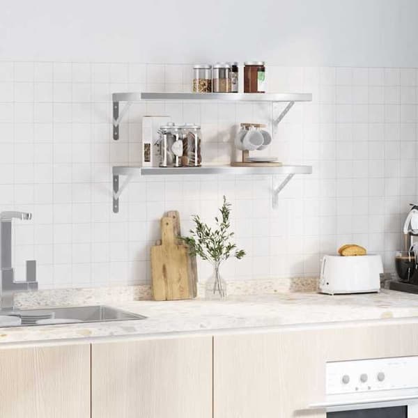 Væghylder - EKSKLUSIV HUS - 2 stk 75x30 cm - Rustfrit stål - Sølvfarvet - Rektangulær Silver