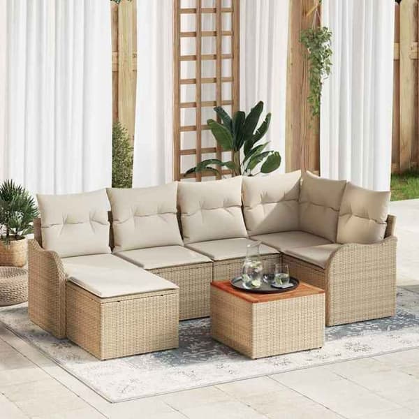 Maison Exclusive - 7 osan beige polyrottinkinen puutarhakalustesetti