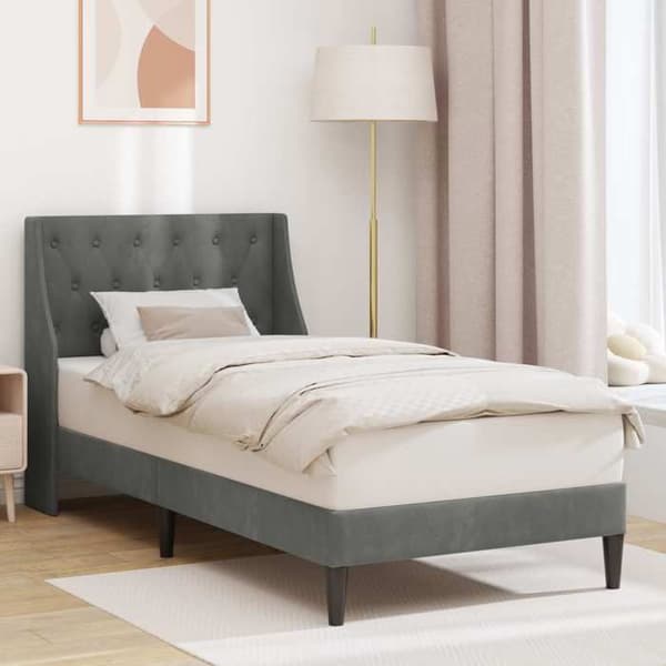 Maison Exclusive - Sängram med huvudgavel Mörkgrå 90 x 190 cm Sammet