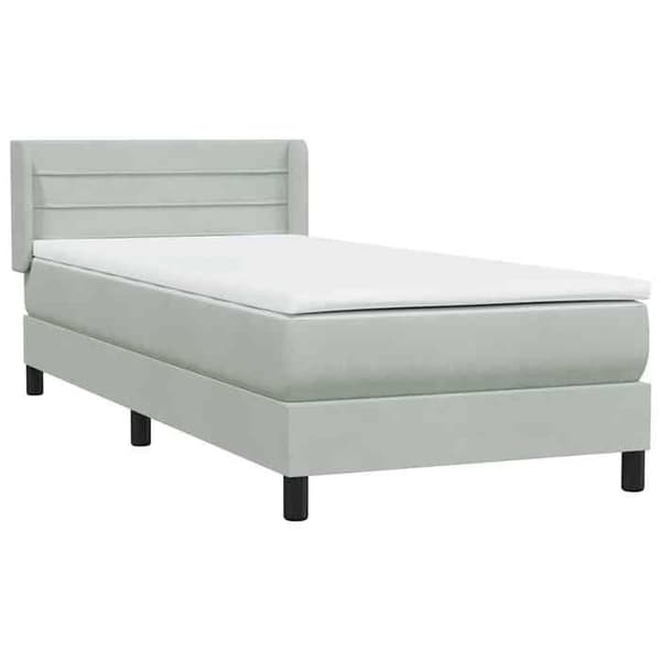 Sengestel med madras - EKSKLUSIV HUS - 80x210 cm - Grå velour - Pocketfjedre - Justerbar hovedgærde