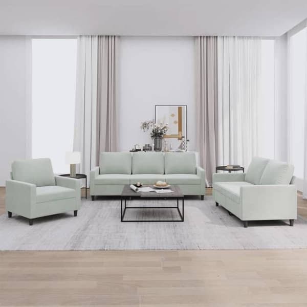 Maison Exclusive - 3 kpl:n sohvasetti vaaleanharmaalla sametilla tyynyillä