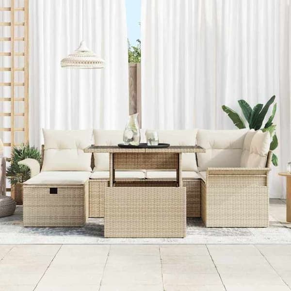 Maison Exclusive - 7 osan beige polyrottinkinen puutarhakalustesetti