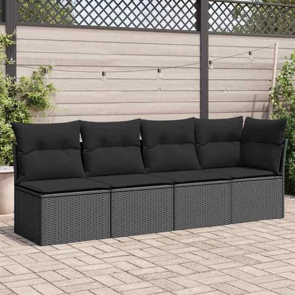 Maison Exclusive - Have-sofa med puder til 4 personer i sort polyrotin Svart