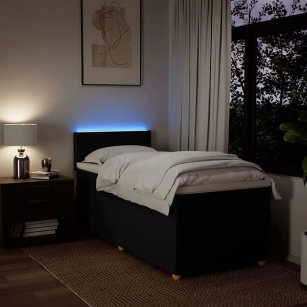 Sängram med madrass - 100x200 cm - Svart - Polyesterstoff - Anpassningsbara LED-lampor