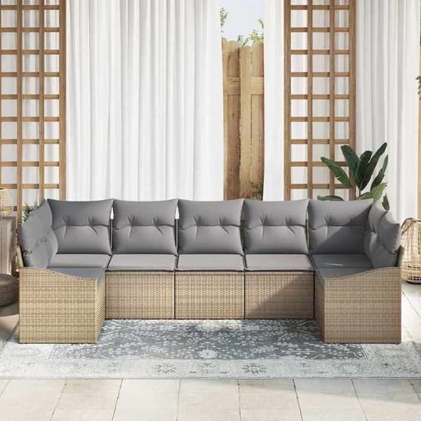 Trädgårdsmöbler - EXKLUSIVT HEM - Set 7 delar - Beige - Poly rattan - Justerbart bord beige