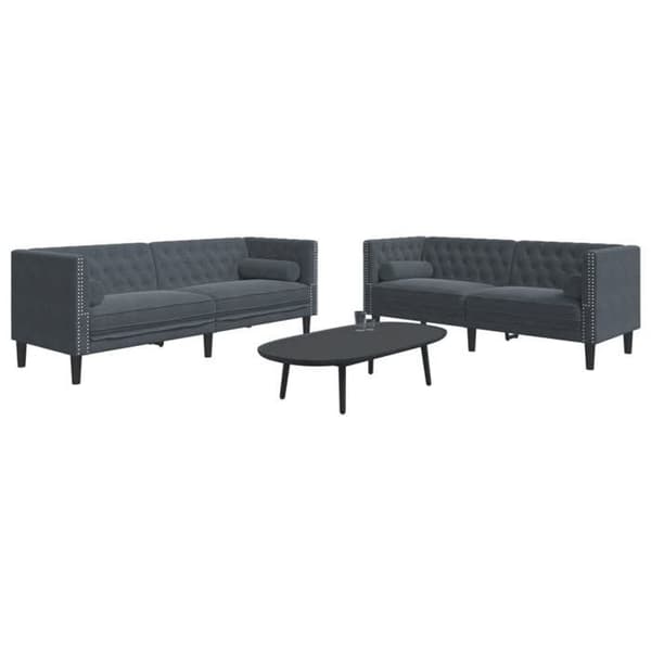 Maison Exclusive - Chesterfield-soffgrupp med 2 st mörkgrå kuddar