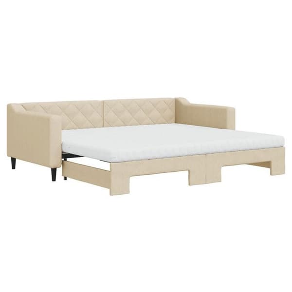 Maison Exclusive - Senge med udtræk og creme madras 90x200 cm stof