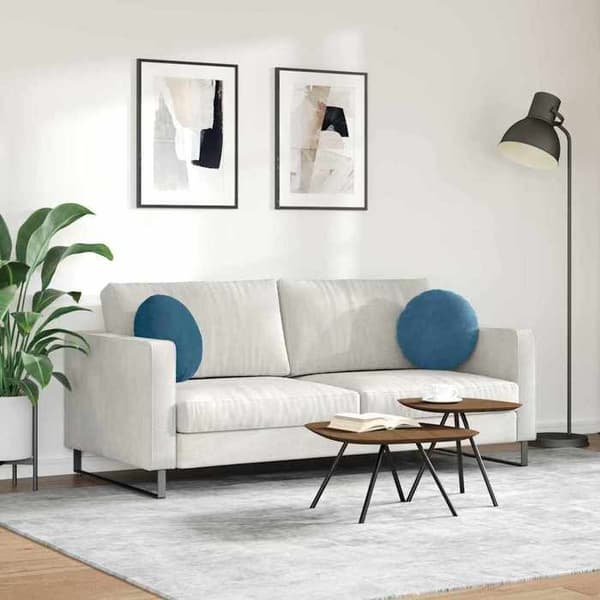 Sittkuddar - EXKLUSIV HEM - Ø 40 x 13 cm - Set om 2 - Blå sammet - Polyesterfyllning Blå