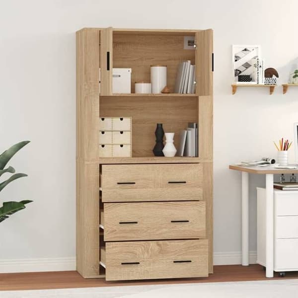 Maison Exclusive - Høj buffet i Sonoma eg, ingeniørtræ
