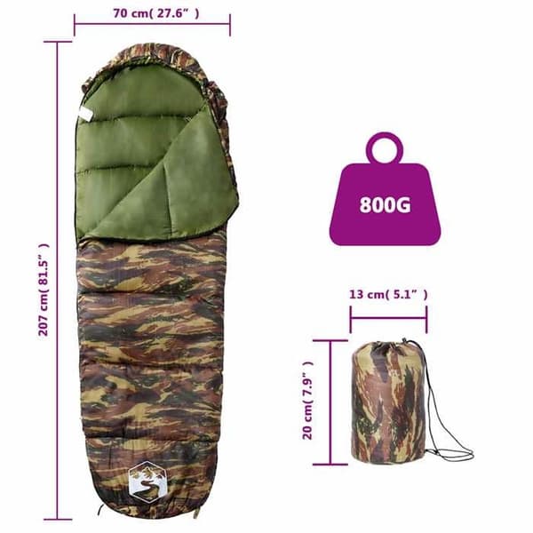 Sovepose - EKSKLUSIVT HUS - Mumie 3 sæsoner - 190T polyester - Vandafvisende - 70×207 cm