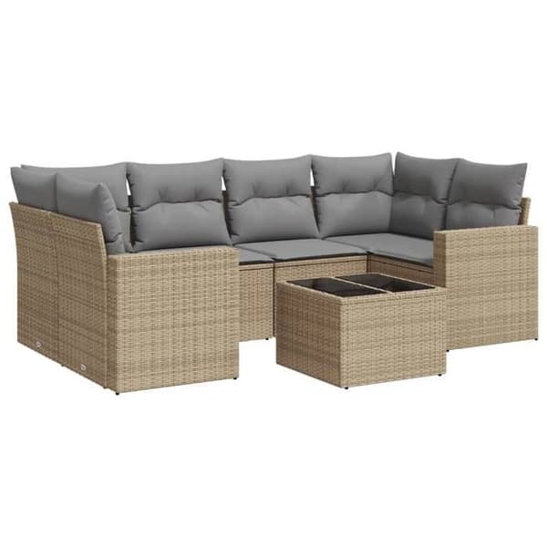 Maison Exclusive - Trädgårdsmöbler med kuddar 7 delar beige flätad resin