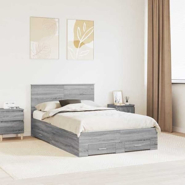 Maison Exclusive - Sängram Grå Sonoma 120 x 190 cm Ingenjörsträ