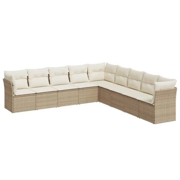 Maison Exclusive - Trädgårdsmöbler med kuddar 9 delar beige flätad resin