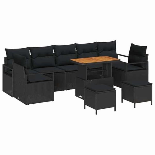 Maison Exclusive - 10 osan puutarhakalustesarja 9-hengen Musta