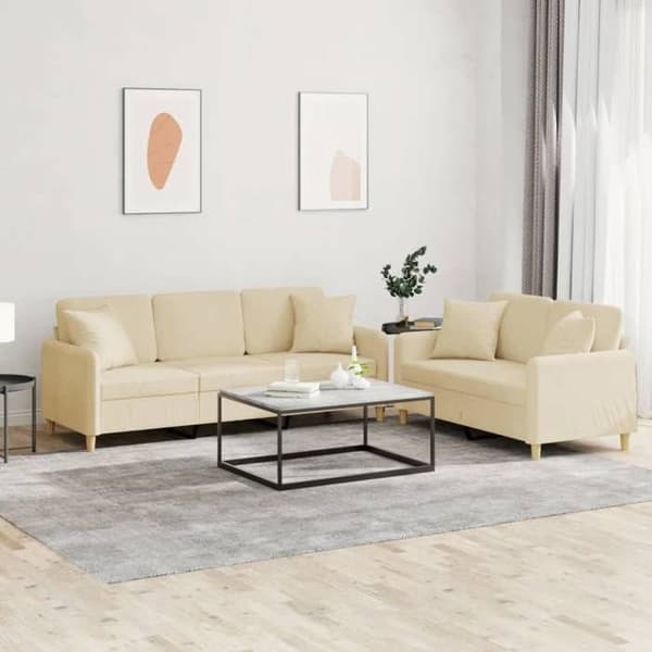 Maison Exclusive - Sæt af 2 sofaer med cremefarvede puder i stof