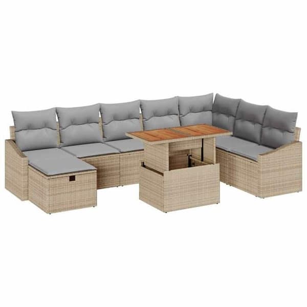 Maison Exclusive - 9 osan beige polyrottinkinen puutarhakalustesetti