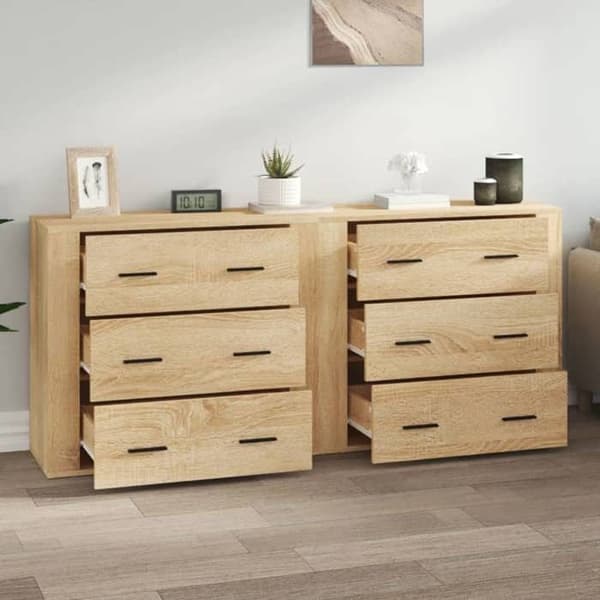 Maison Exclusive - Buffeter 2 stk. egetræ sonoma ingeniørtræ