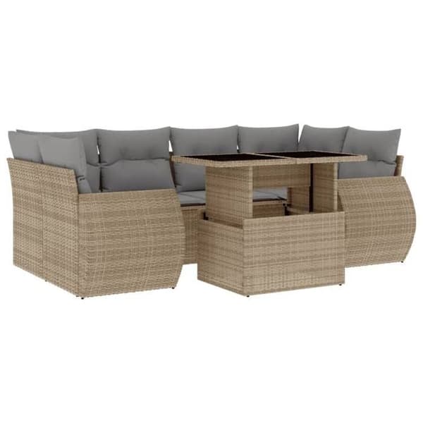 Maison Exclusive - Trädgårdsmöbler med kuddar 7 delar beige flätad resin
