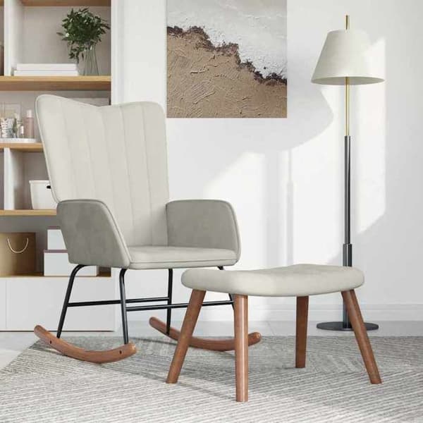 Maison Exclusive - Gungstol med fotstöd Vit kräm Sammet Vit grädde