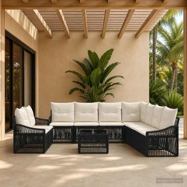 Maison Exclusive - Sæt af 10 pc have-sofaer i sort polyrotin