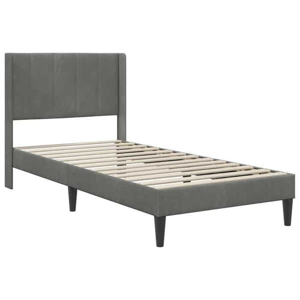 Sengestel - EKSKLUSIV HUS - 100 x 190 cm - Velour hovedgærde - Mørkegrå - Solid lamelbund Mörkgrå