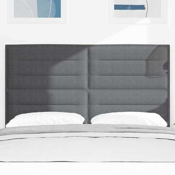 Sänggavel - EXKLUSIV HEM - 144 cm - Inbyggd LED - Mörkgrå - Trä & ribbat sammet Mörkgrå