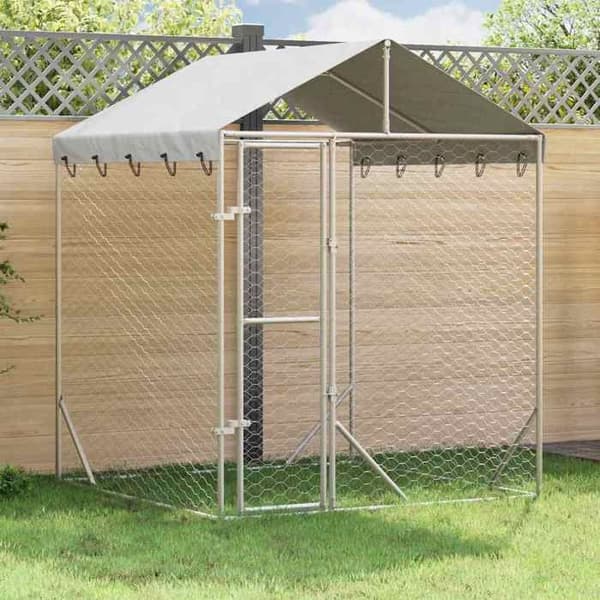 Exklusivt hus - Utomhus hundbur med silvertak 2x2x2,5 m Silver