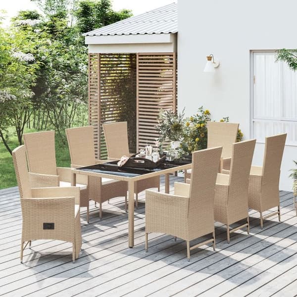 Maison Exclusive - Puutarhakalusteryhmä ja tyynyt 9 kpl beige Polyrottinki