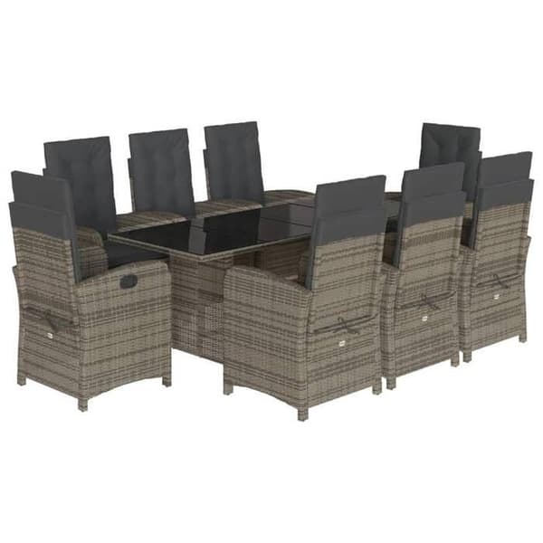 Maison Exclusive - Trädgårdsset 9 delar med grå kuddar i flätad resin