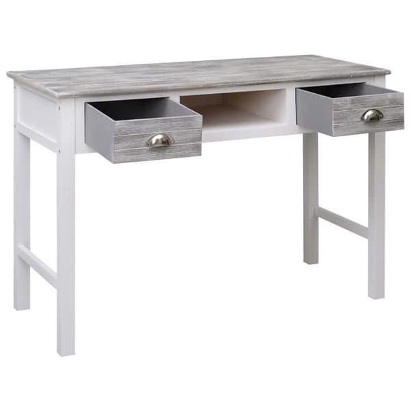 Kontor - Eksklusivt Hus - Grå - 110x45x76 cm - Massivt træ, 2 skuffer grå