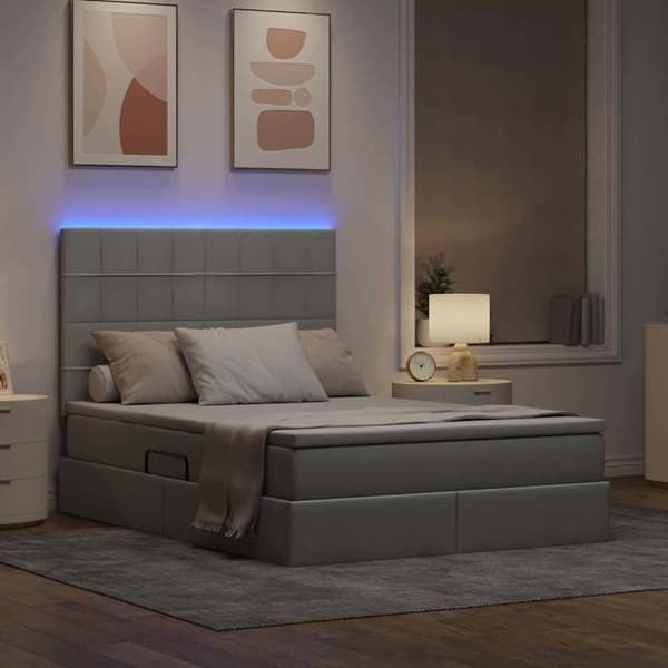 Maison Exclusive - LED förvaringssäng med madrass Ljusgrå 140 x 200 cm Tyg Ljusgrått