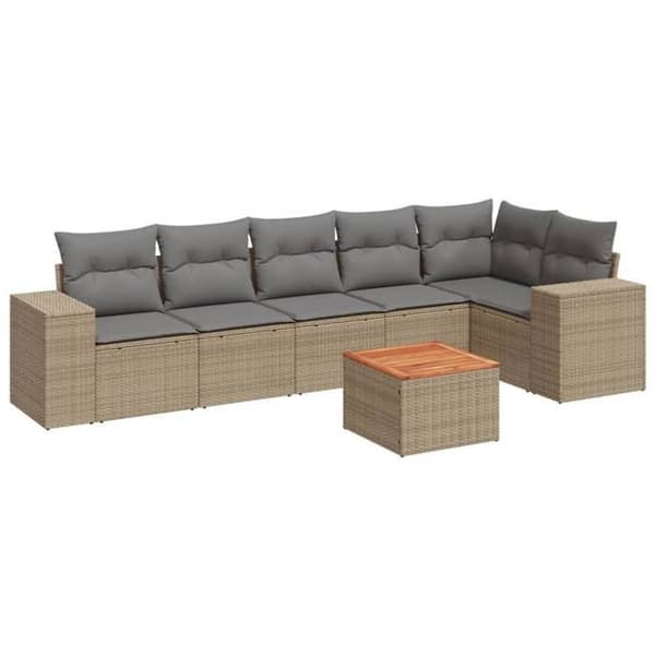 Maison Exclusive - Trädgårdsmöbler med kuddar 7 delar beige flätad resin