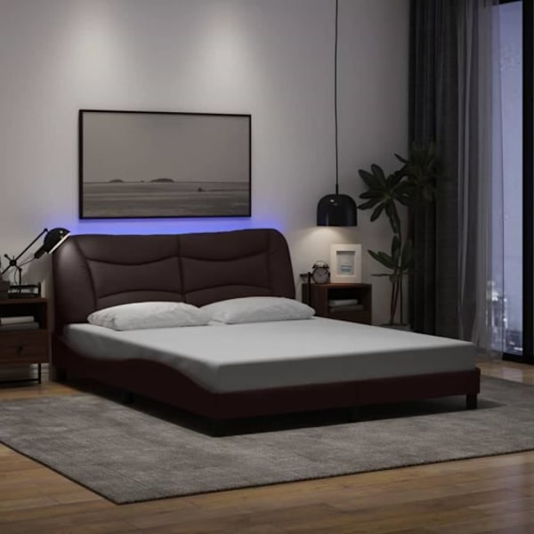 Sengeramme - Noname - 160x200 cm - Mørkebrun - Stof - Integreret LED-lys Brun