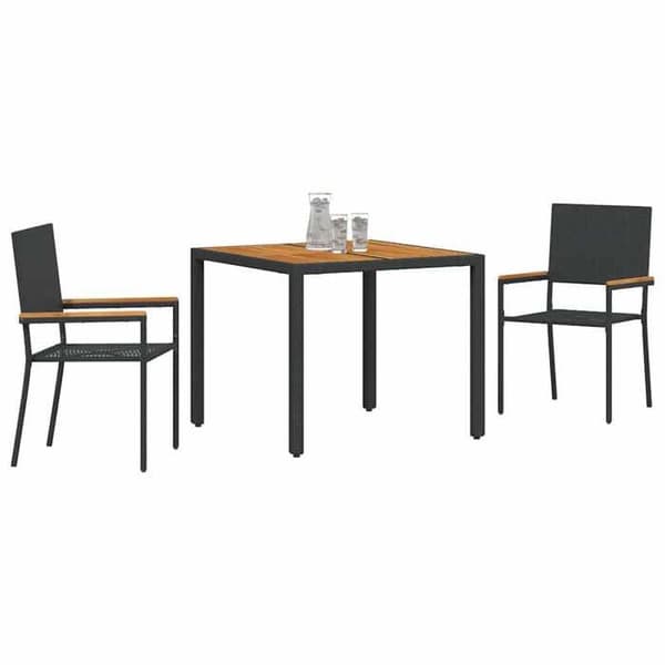 Havemøbel sæt - MAISON EXCLUSIVE - 3 dele - Sort polyrotin - Akacietræ armlæn - Stålstruktur Svart