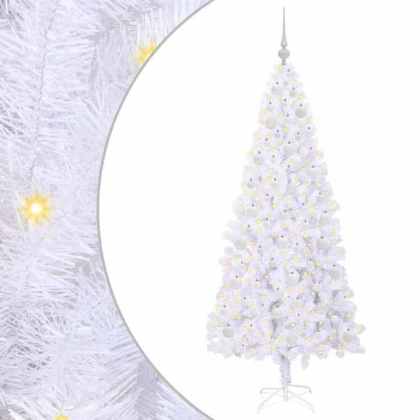 Kunstig juletræ - EKSKLUSIV HUS - 180 cm - 300 hvide LED - 8 tilstande - PVC & stål Vit