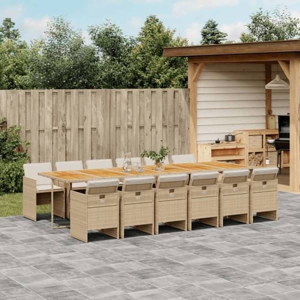 Trädgårdsmöbelset - EXKLUSIV HEM - 13 delar - Flätad resin - Akaciabord - Fällstolar beige