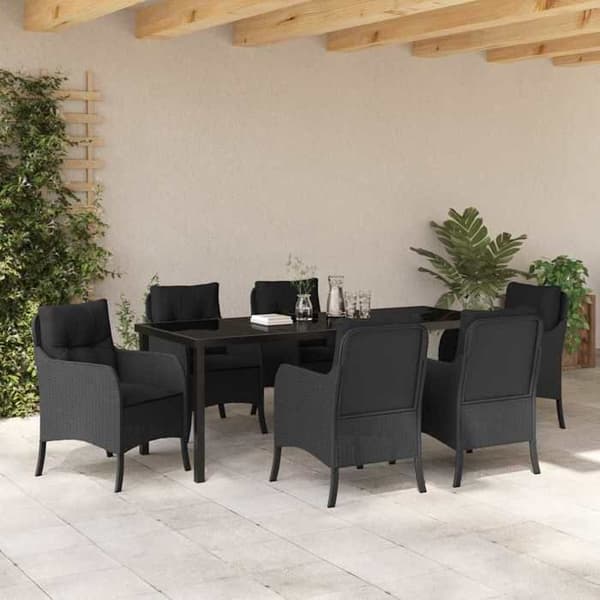 Maison Exclusive - 7 pc have spisebordssæt i sort polyrotin Svart