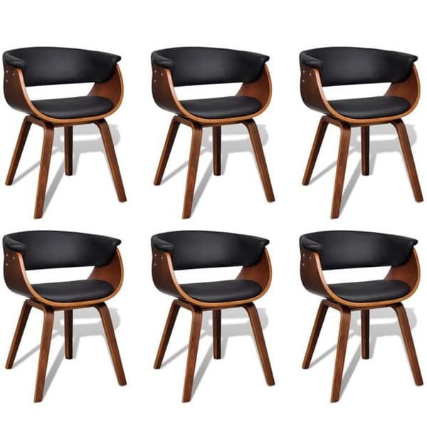 Spisestole - EKSKLUSIVT HUS - Sæt af 6 - Bøget træ - Sort kunstlæder - Ergonomisk Ej specificerat