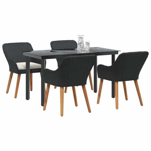 Maison Exclusive - 5 pc have spisebordssæt i sort polyrotin Svart