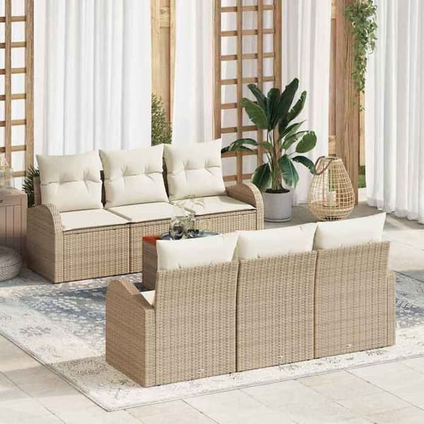 Maison Exclusive - 7 osan beige polyrottinkinen puutarhakalustesetti