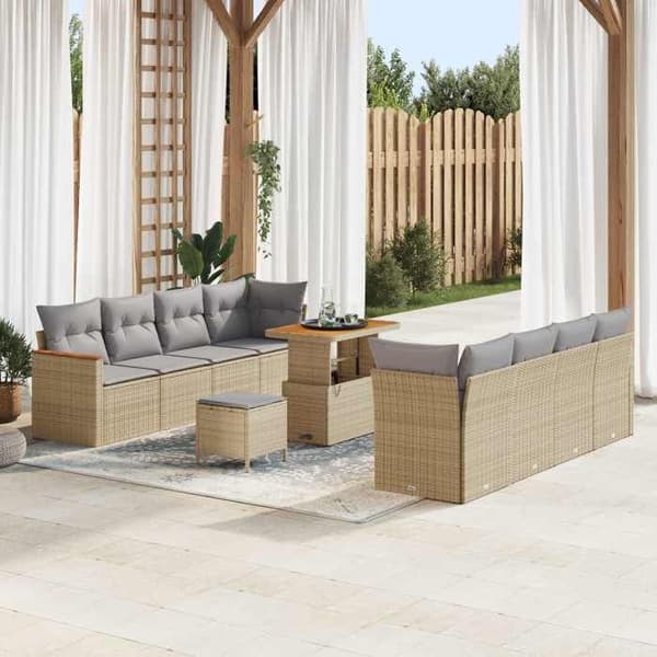 Maison Exclusive - 11 osan beige polyrottinkinen puutarhakalustesetti