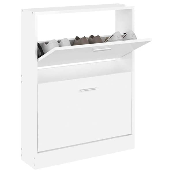 Skoark - EKSKLUSIV HUS - 59x17x81 cm - Hvid højglans - Spånplader - 2 klaplåger Vit