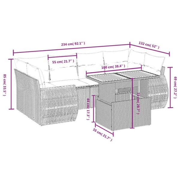 Maison Exclusive - Trädgårdsmöbler 7 delar med svarta kuddar i flätad resin