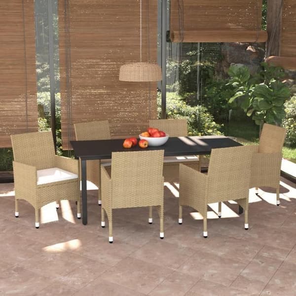 Maison Exclusive - Puutarhakalusteryhmä ja tyynyt 7 kpl Polyrottinki Beige