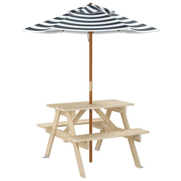 Picknickbord - EXKLUSIV HEM - Bord för 4 barn - Furu - Polyester parasoll - 2-i-1 set