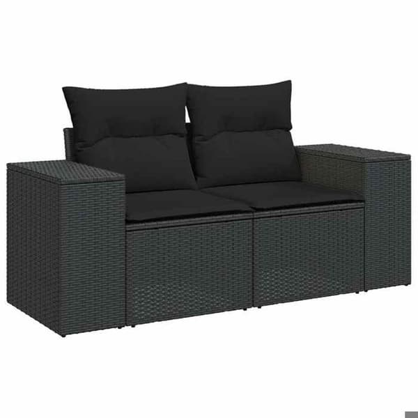 Maison Exclusive - Trädgårdsmöbler 7 delar med svarta kuddar i flätad resin